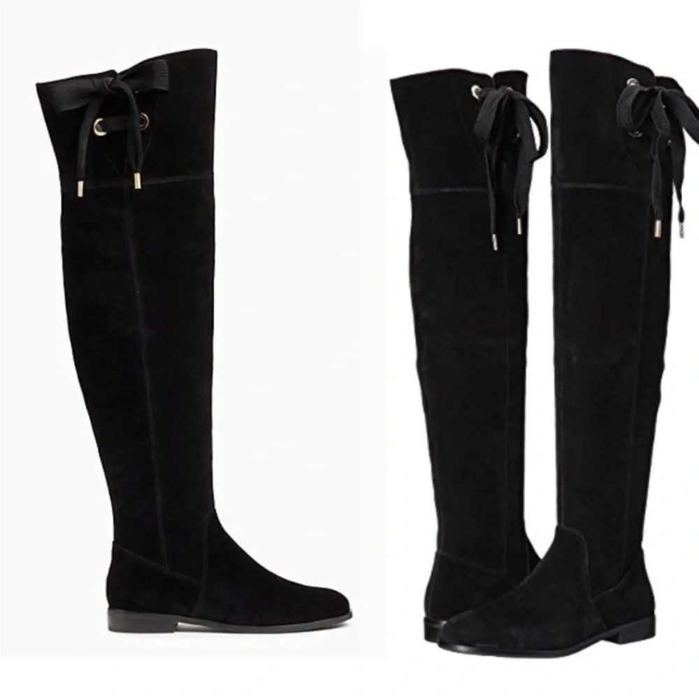Kate Spade Rebecca black suede over the knee boots with lace up top luxury